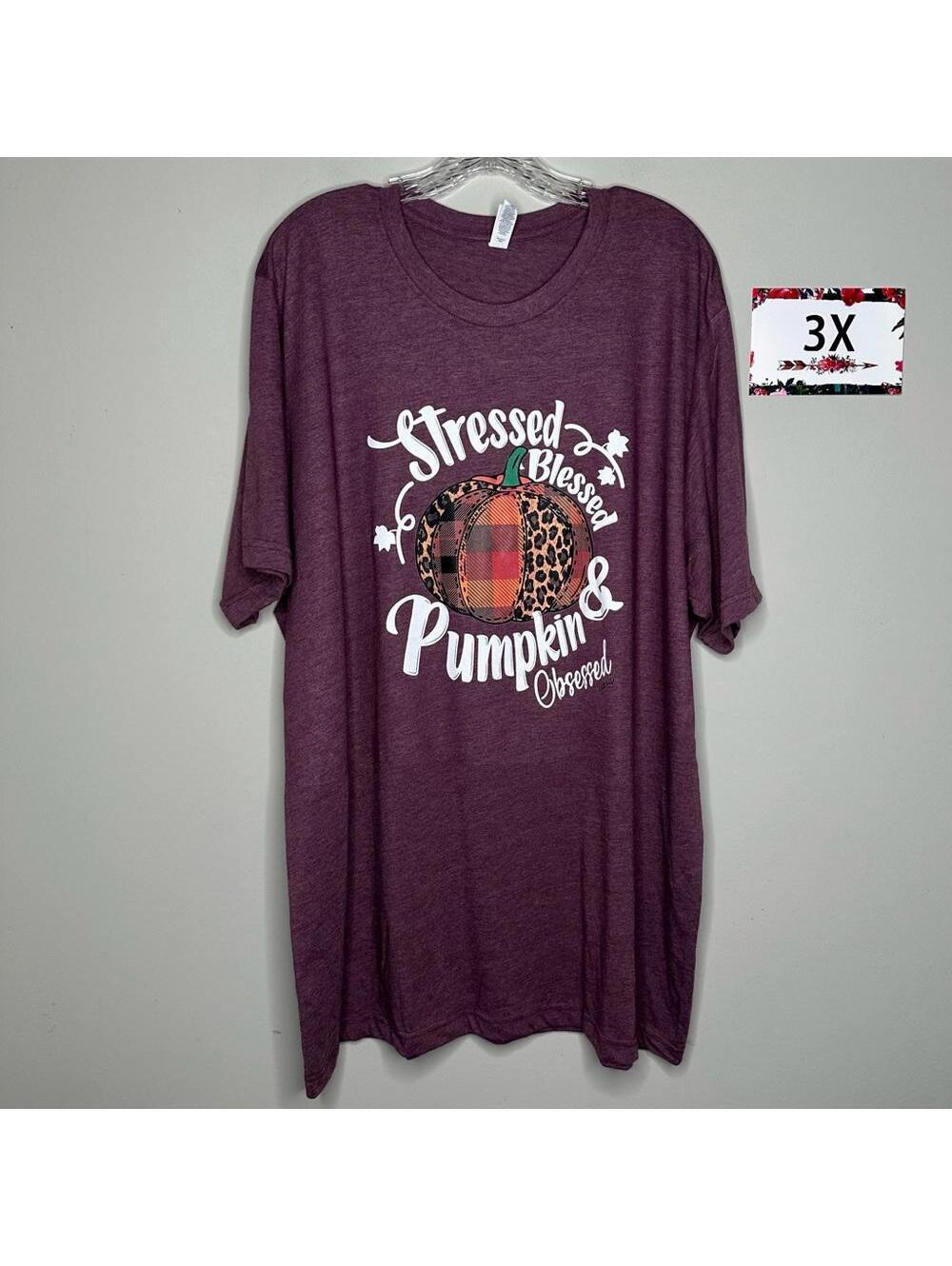 Stressed Blessed Pumpkin Obsessed 3X shirt L&B Life